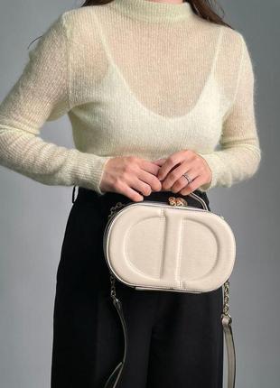 Стильна жіноча сумочка christian dior sugnature oval camera bag cream 23 х 15 х 8 см