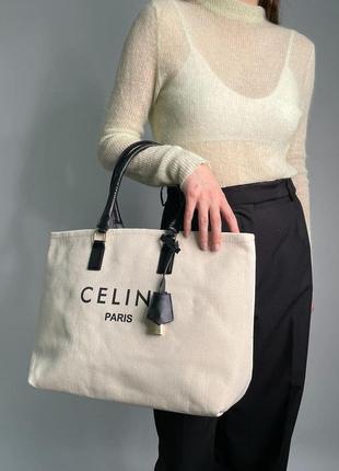 Стильна жіноча сумочка celine large shopper white/black 43 х 31 х 15 см