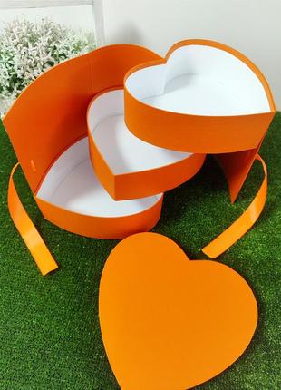 Подарунковий бокс серце для подарунку, коробка помаранчева у вигляді серця 3-ярусна роздвижна трансформер