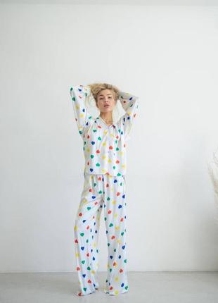 Стильный женский комплект для дома в сердечки домашний костюм двойка пижама для женщин ткань шелк армани5 фото