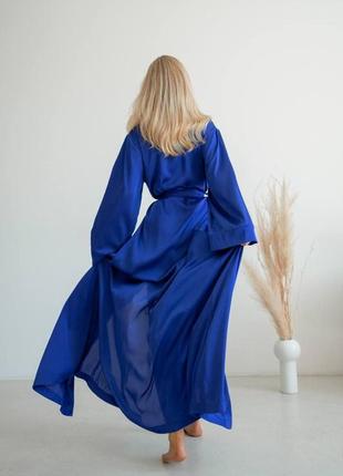 Шелковый женский роскошный длинный халат anetta с поясом цвет електрик домашний пеньюар ткань шелк армани3 фото