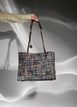 Стильна жіноча сумка chanel textile tote bag tweed vakko 32 х 24 х 11 см3 фото