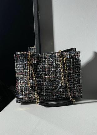 Стильна жіноча сумка chanel textile tote bag tweed vakko 32 х 24 х 11 см10 фото