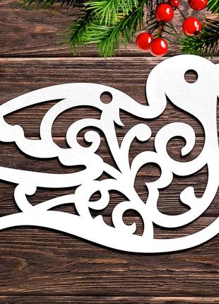 Деревянная новогодняя елочная игрушка "птичка вензеля" украшение на ёлку фигурка из белого лдвп 9 см