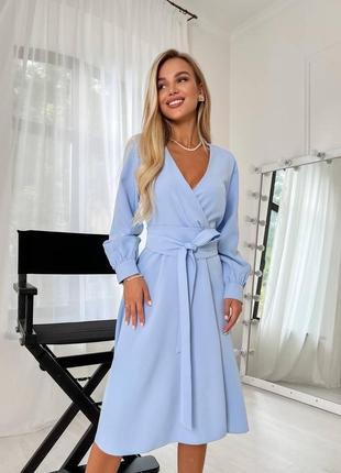 Стильне легке модне класичне плаття жіноче  з якісного матеріалу костюмна тканина блакитного кольору