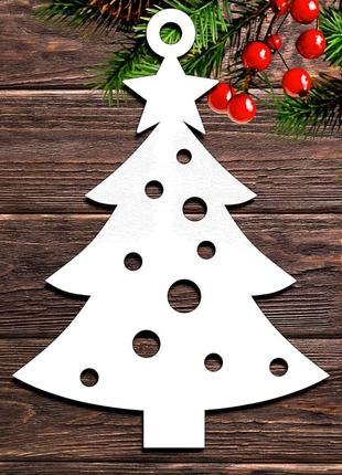 Дерев'яна новорічна ялинкова іграшка "ялиночка кулі" прикраса на ялинку фігурка з білого лдвп 9 см1 фото