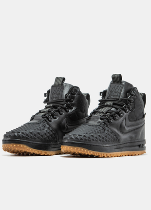 Мужские зимние кожаные кроссовки nike lunar force 1 duckboot мех❄️. цвет черный с коричневым.9 фото