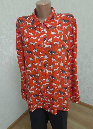 Актуальная прямая рубашка в принт песики большой размер