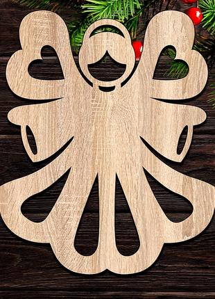 Дерев'яна новорічна ялинкова іграшка "ангел серця" прикраса на ялинку фігурка з бежевого лдвп 9 см1 фото