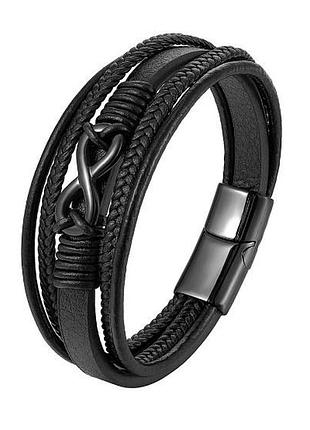 Браслет мужской кожаный на руку черный