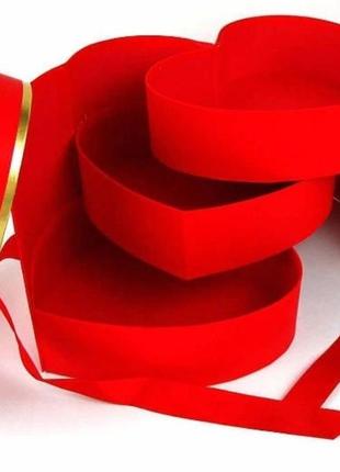 Червоний подарунковий бокс серце для подарунку, коробка червона у вигляді серця 3-ярусна роздвижна трансформер