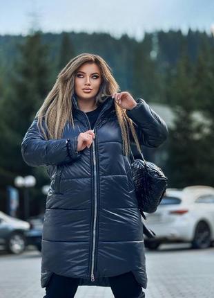 Пальто женское зимнее стёганное с капюшоном со съемным воротником все размеры7 фото