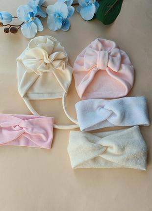 Шапка для новорожденных тюрбан бант завязки