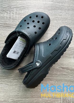 Крокси теплі чорні чоловічі і жіночі з хутром, crocs lined clog