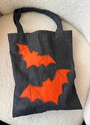 Сумочка сумка, мешочек хэллоуин, летучие мышки шоппер1 фото