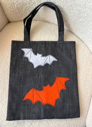 Сумочка сумка, мешочек хэллоуин, летучие мышки шоппер2 фото