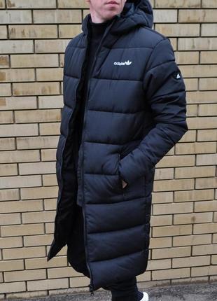 Зимова чоловіча парка adidas з капюшоном чорна довга зимова куртка адідас