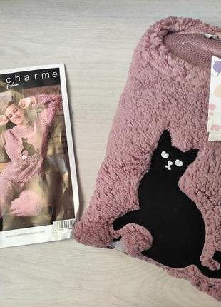 Женская махровая (мех тедди) пижама кошка charme турция, розовый3 фото