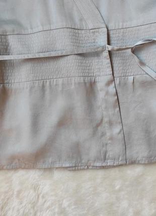 Блакитна сіра натуральна шовкова блуза шовк на запах із зав'язками з поясом срібляста oasis5 фото