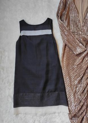 Натуральное шелковое платье шелк черное с белым шелком короткое мини сарафан двухцветное  zara