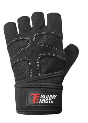 Перчатки для тренажерного зала велосипеда с напульсниками sunny mist безпалые цвет черный размер l2 фото