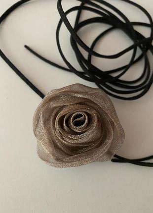 Чокер на шею цветок с розой на шнурке черный украшение на шею 🔥