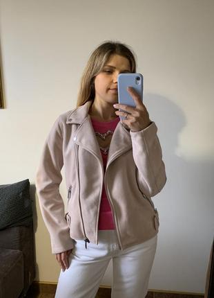 Куртка косуха коттоновая размер s old navy розовая, пудровая под замш, мягкая!1 фото