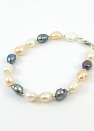 Ексклюзивний браслет "вальс перлів" перли кольорові, срібло
