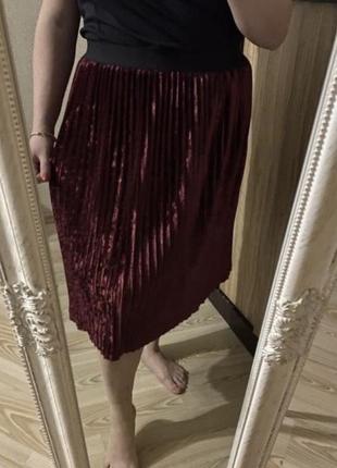 Крутая бархатная юбка плиссе на резинке 50-56 р zara9 фото