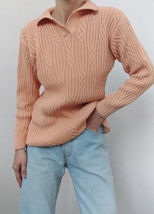 Хлопковый свитер поло джемпер с комецом пуловер реглан лонгслив кофта коттон свитер винтаж джемпер