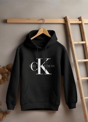 Женский худи на флисе оверсайз oversize calvin klein кльвин кляйн чорный