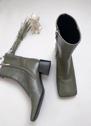 Кожаные ботинки ботинки zara с квадратным носом на высоком каблуке5 фото