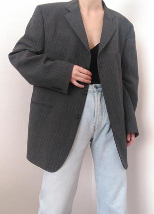 Шерстяной пиджак серый жакет в полоску блейзер шерсть жакет винтаж пиджак полоска