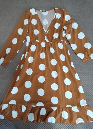 Свело-коричневое платье в крупный горох shein1 фото