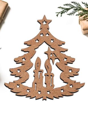 Новогодняя елочная игрушка из мдф "елка со свечами" украшение на ёлку деревянная фигурка 9 см1 фото