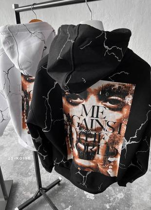 Худі оверсайз з принтами чорне