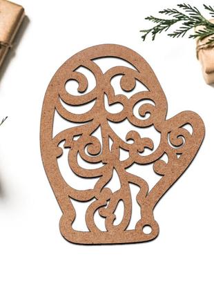 Новогодняя елочная игрушка из мдф "варежка рукавица вензеля" украшение на ёлку деревянная фигурка 9 см
