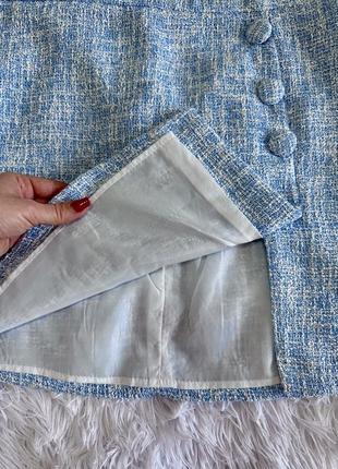 Твидовая юбка primark в голубом оттенке с пуговицами5 фото