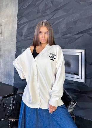 Кардиган в стиле celine удлиненный молоко черный