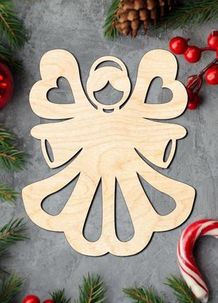 Дерев'яна новорічна ялинкова іграшка "ангел серця" прикраса на ялинку фігурка з фанери 9 см1 фото