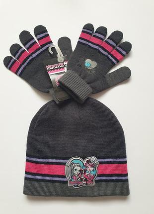 Набор шапочки + перчатки monster high 5-8 лет.