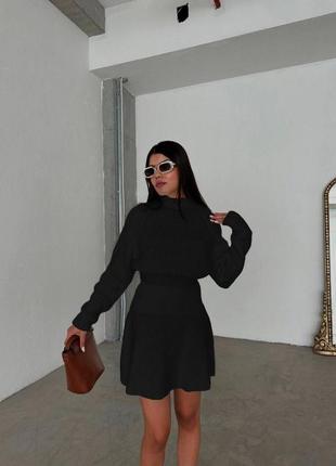 Теплый вязаный костюм из ангоры вязка свитер свободного кроя юбка короткая с высокой...