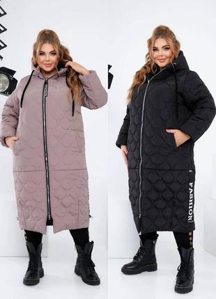 Теплое женское зимнее пальто с капюшоном 52-70 размеры