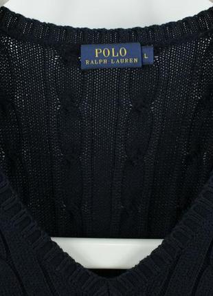 Стильный хлопковый свитер polo ralph lauren cable-knit blue cotton v-neck sweater women's5 фото