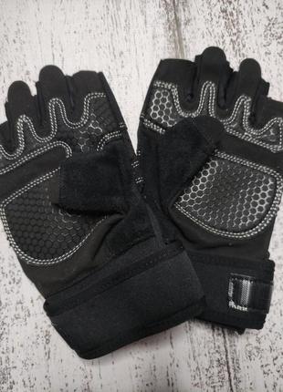 Перчатки для тренажерного зала велосипеда с напульсниками безпалые цвет черный размер l3 фото