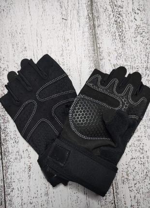 Перчатки для тренажерного зала велосипеда с напульсниками безпалые цвет черный размер l5 фото