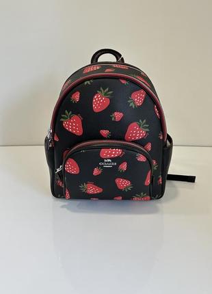 Черный кожаный рюкзак court medium backpack coach1 фото