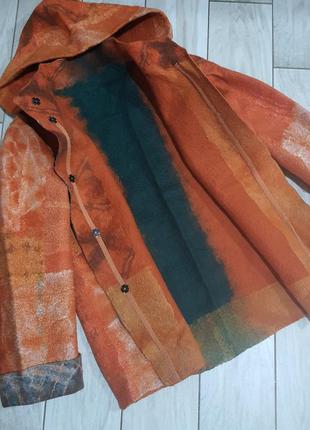 Оранжевое пальто - накидка из войлока оверсайз s-m3 фото