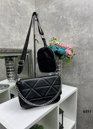 Чорна фактурна жіноча сумка клатч з гаманцем 0451