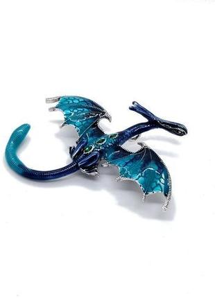 🐲🐉 крупная красивая брошь кулон "синий дракон" дракончик с эмалью и кристаллами
